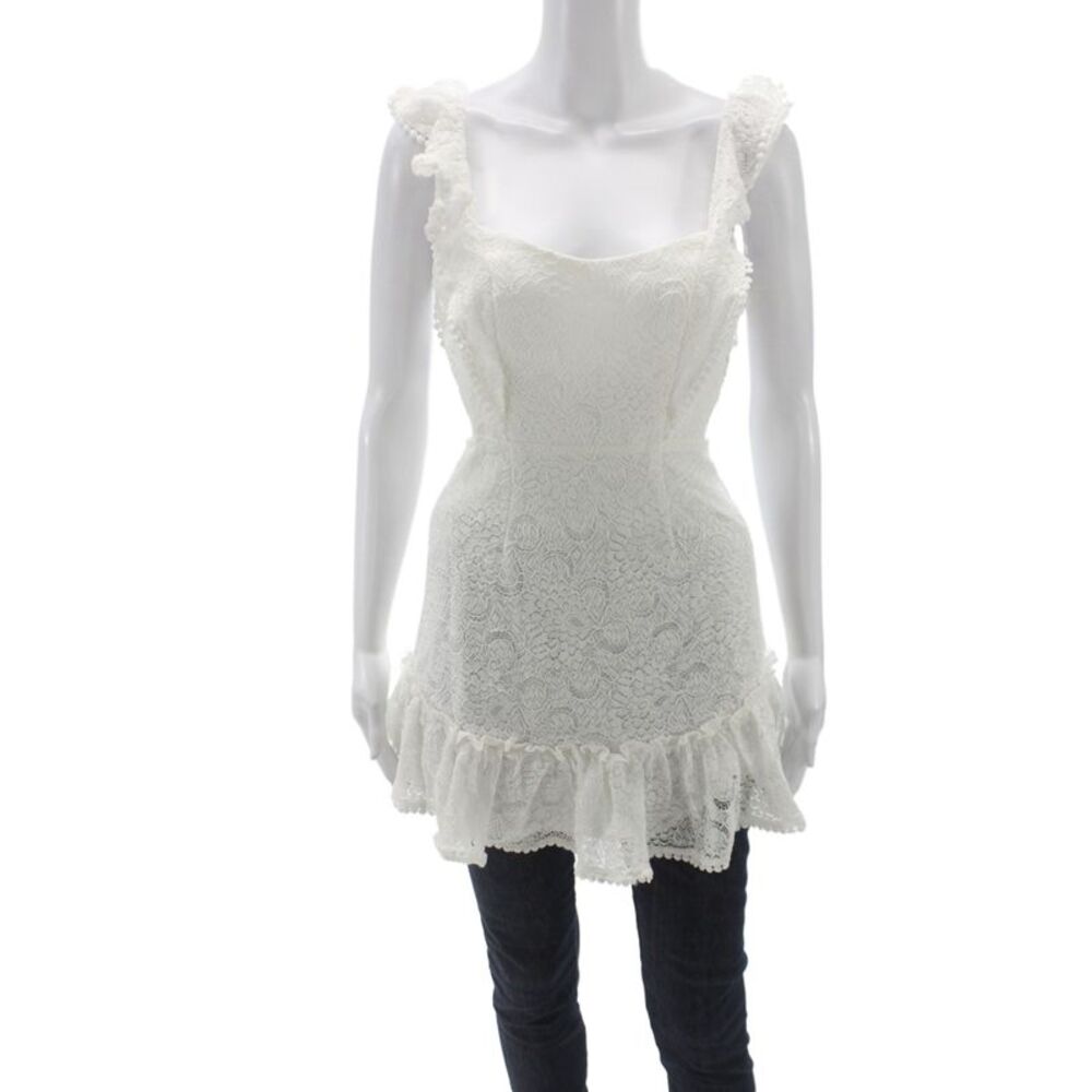 Saints + Secrets Women White Bohemian Square Neck Sleeveless Mini Dress Size S